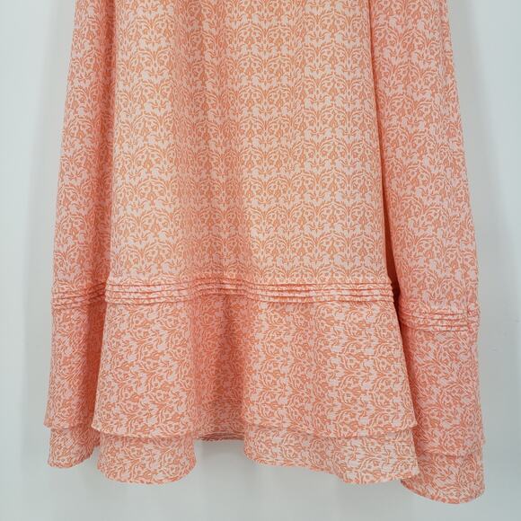 Vintage Y2K Express A Line Maxi Dress 4 Tiered Ruffle Flounce Hem Orange Damask - Picture 5 of 9